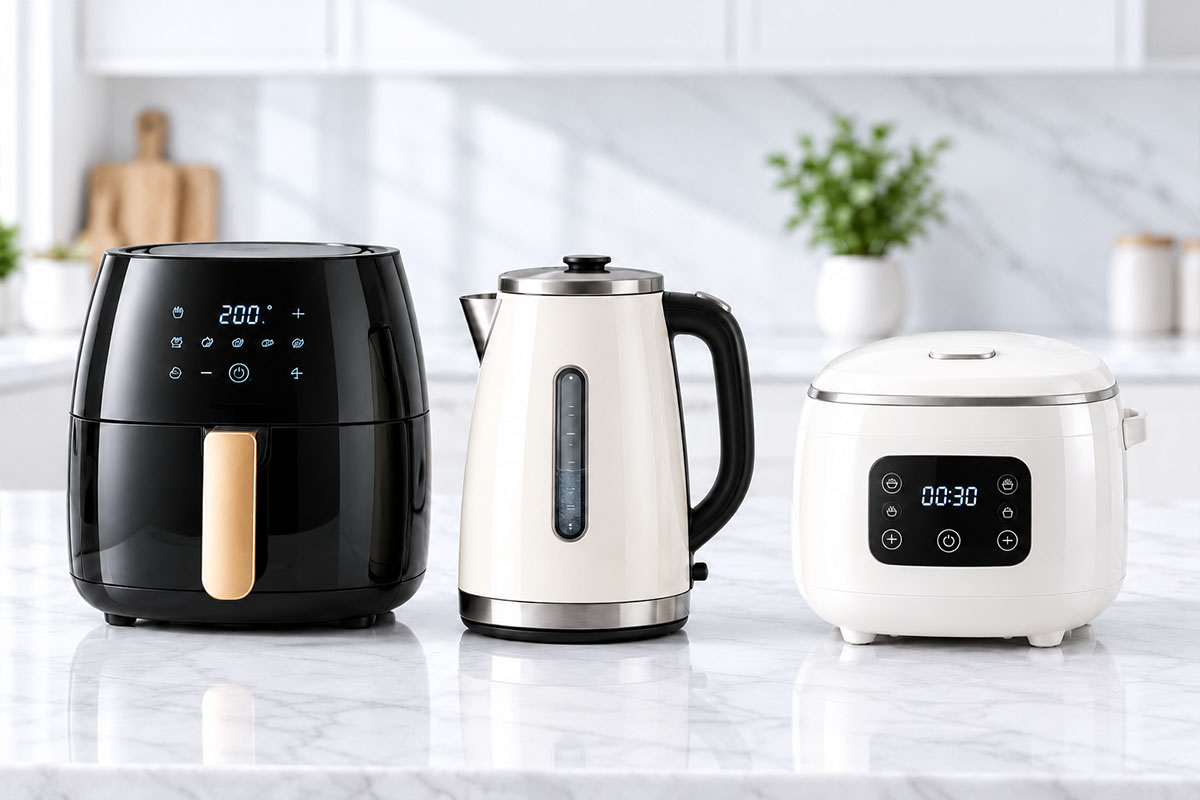 OEM kitchen appliances including an air fryer, electric kettle and rice cooker from Qite