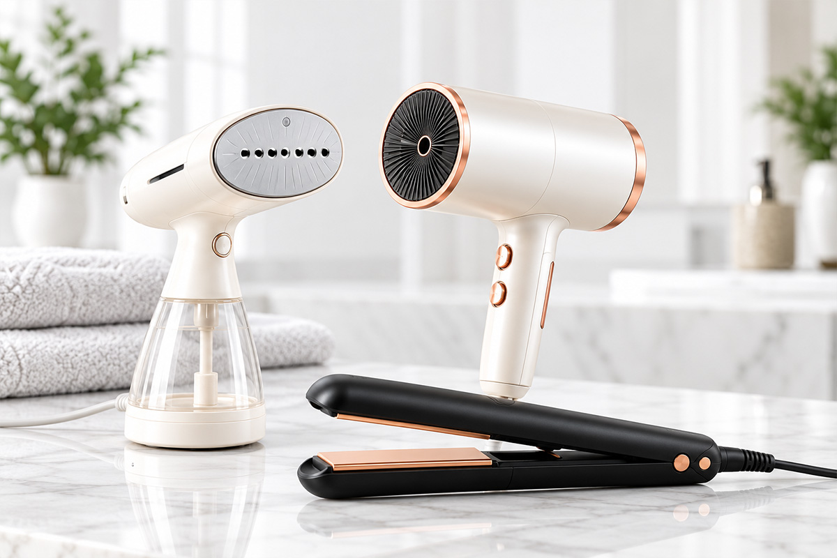 Garment and personal care appliances including a steamer, hair dryer and hair straightener